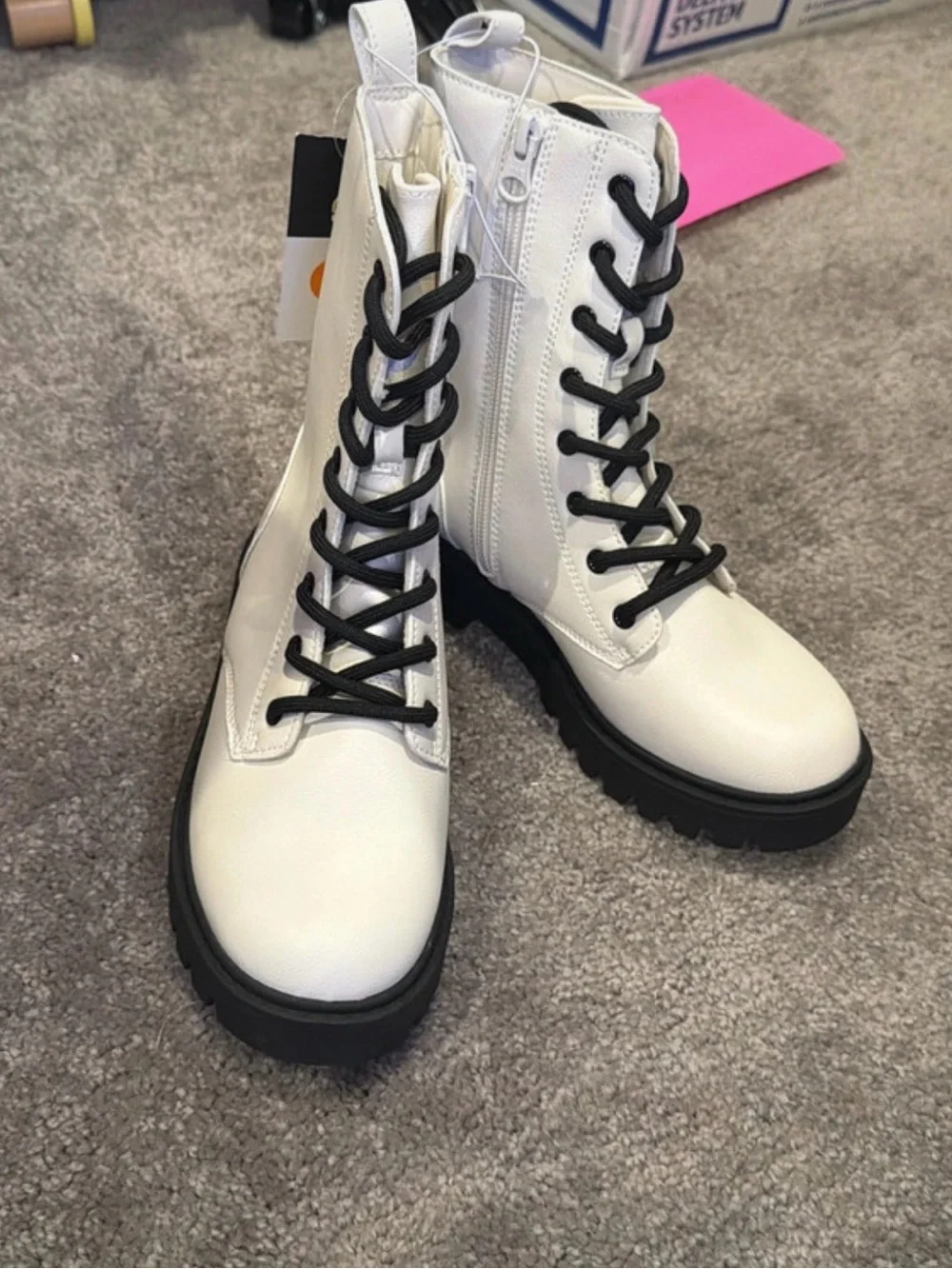 White Combat Boots with Black Laces for girls